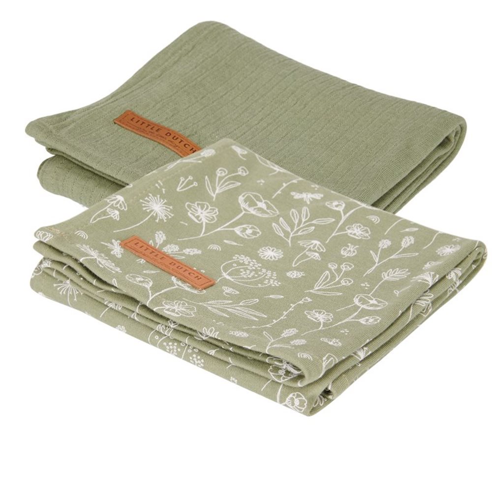 Langes Swaddles 70 x 70 Wild Flowers Olive / Pure Olive