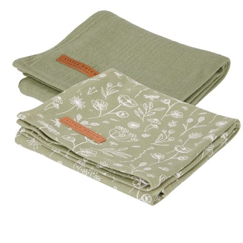 Musselintuch Swaddles 70 x 70 Wild Flowers Olive / Pure Olive