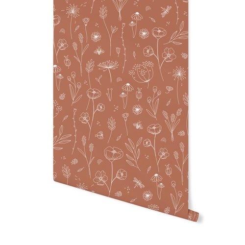 Picture of Non-Woven Wallpaper Wild Flowers Rust