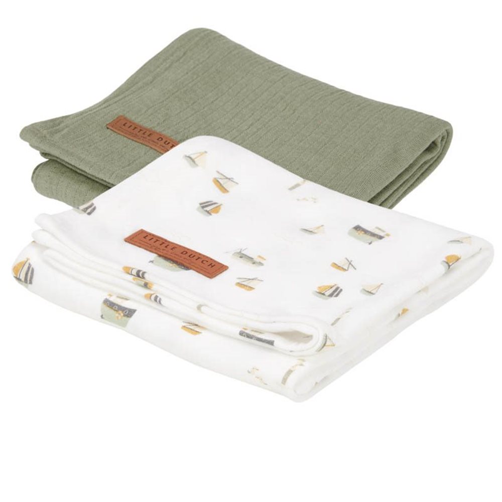 Musselintuch Swaddles 70 x 70 Pure Olive / Sailors Bay White