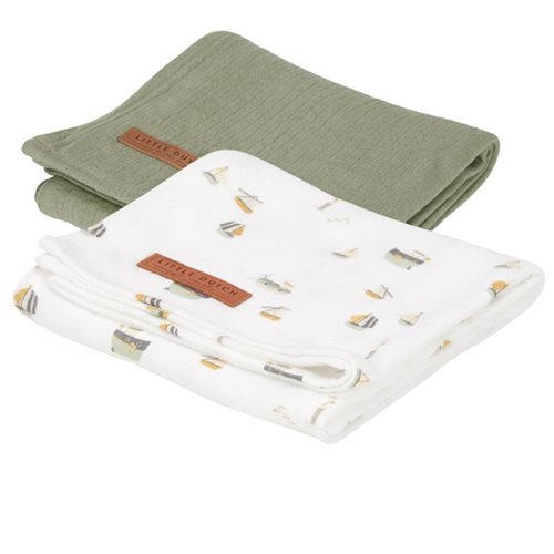 Langes Swaddles 70 x 70 Pure Olive / Sailors Bay White