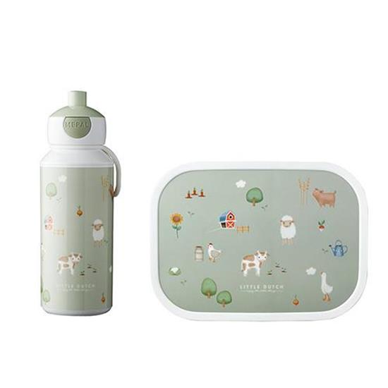 Picture of Lunch set Little Farm - Pop-up drinking bottle and lunch box
